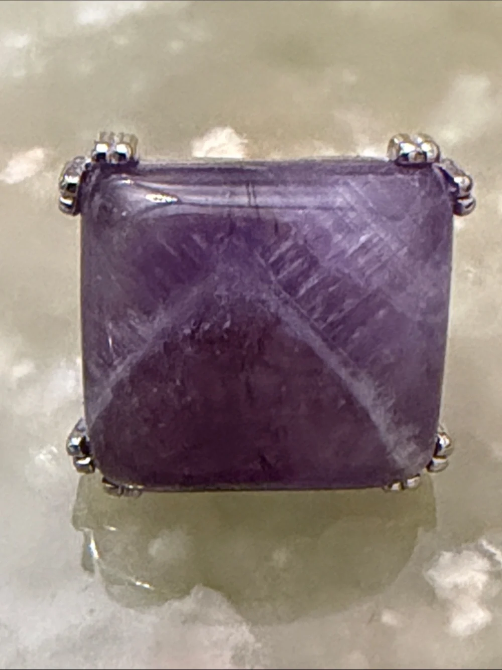 Silver Tone Ring with Amethyst Colored Stone - Size 6.75 US